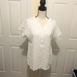 Talbots White Embroidered Cut Out Short Sleeves